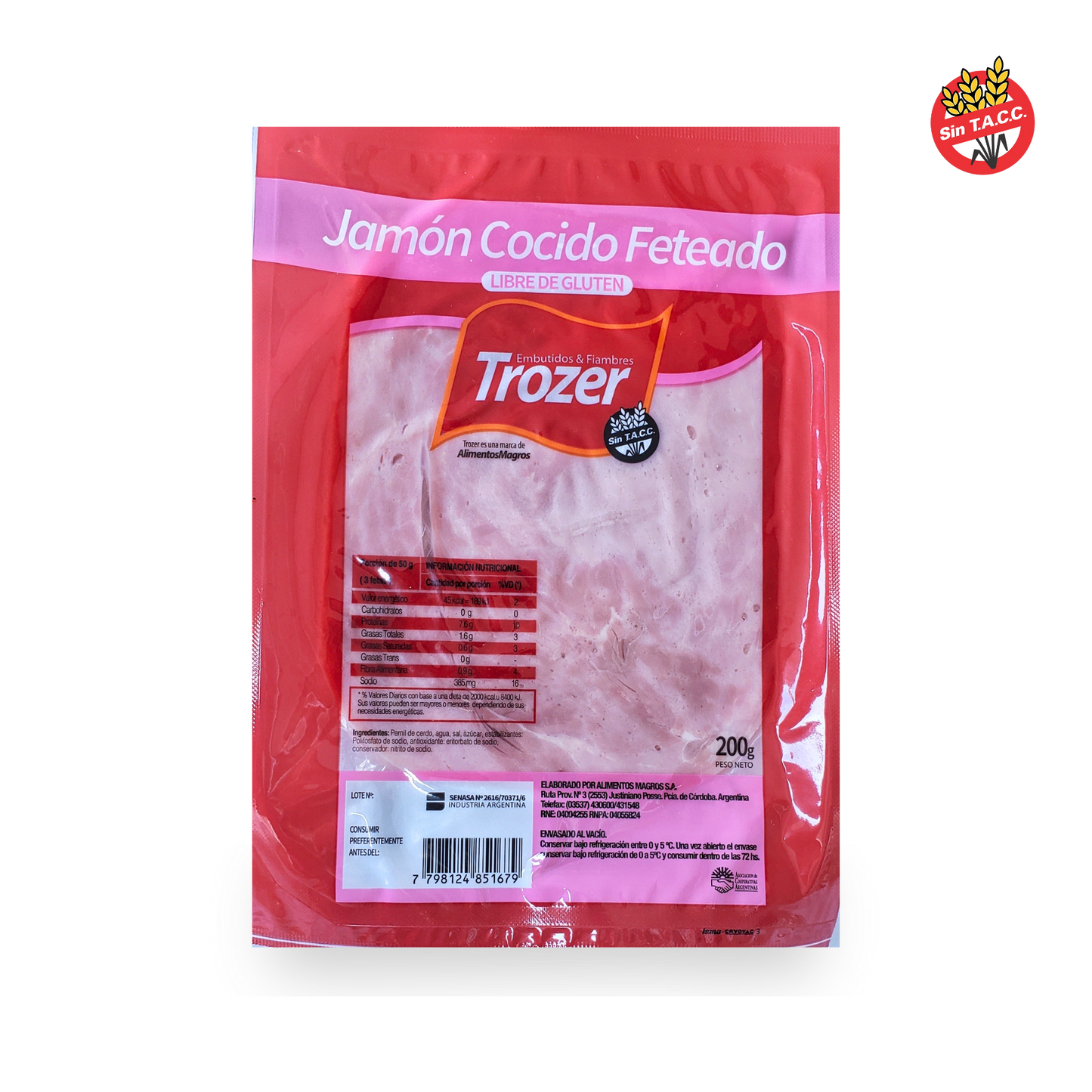 Jamon Cocido Feteado x 200 gr. Trozer